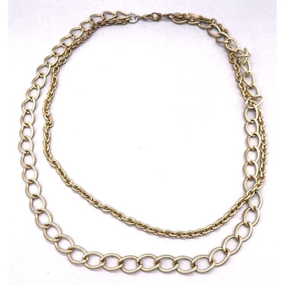 Vintage Double Strand Chunky Chain Necklace Gold Tone Lobster Closure 24 Inches - Picture 1 of 5